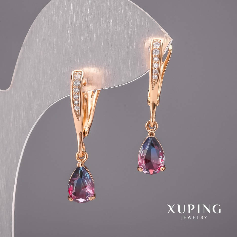 

Серьги Xuping с сине-розовым камнем 3х23мм Позолота 18К