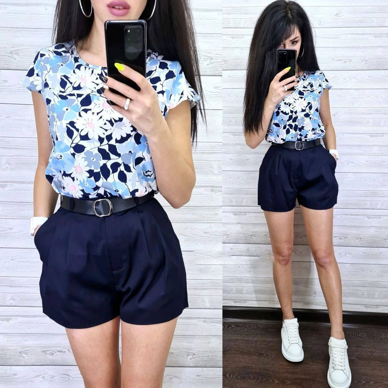 

Стильный летний костюм шорты и блуза с принтом