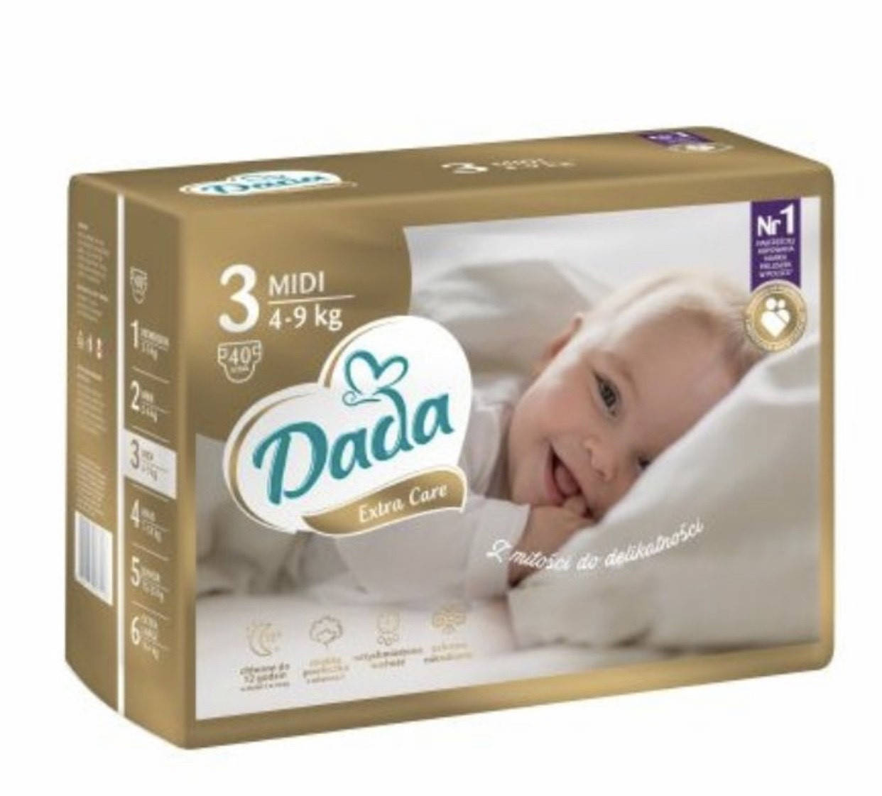 

Подгузники Dada Extra Care 3 Midi (4-9 кг), 40 шт дада екстра кар, Белый