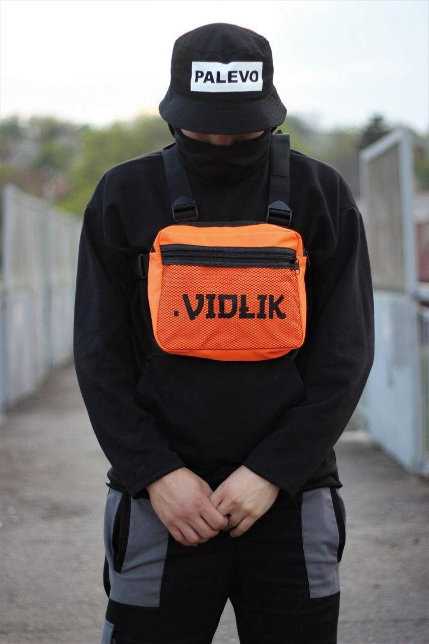 

Нагрудная сумка мессенджер оранжевого цвета с прозрачным карманом, Оранжевый