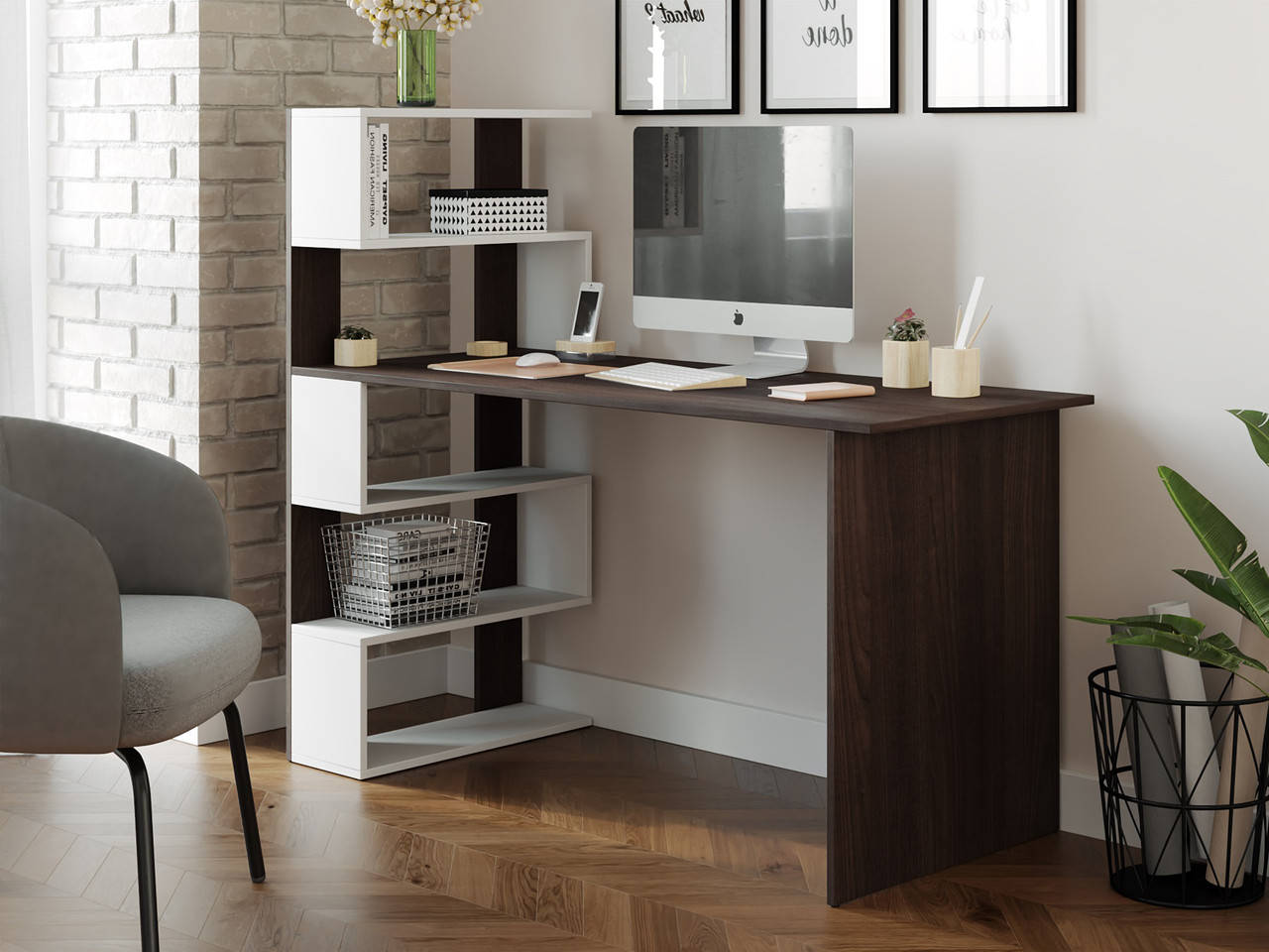 

Стол компьютерный Moreli Roland Ш1416*В1226*Г600 Венге темный-Белый