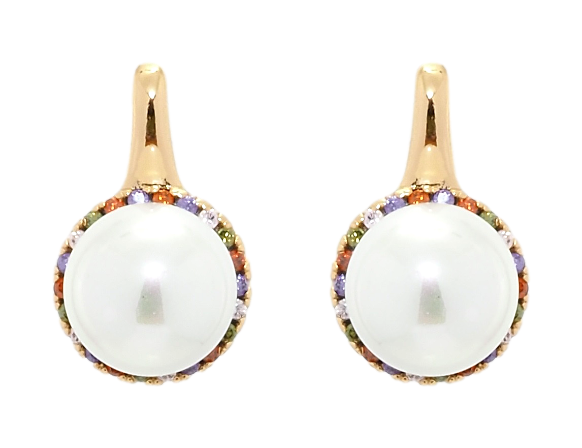 

Серьги XP Позолота 18К гвоздики (пусеты) "Жемчужина в обрамлении цветного циркония"