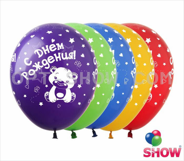 

Воздушные шарики С Днем рождения Мишка 12" (30 см) ТМ Show, Разные цвета