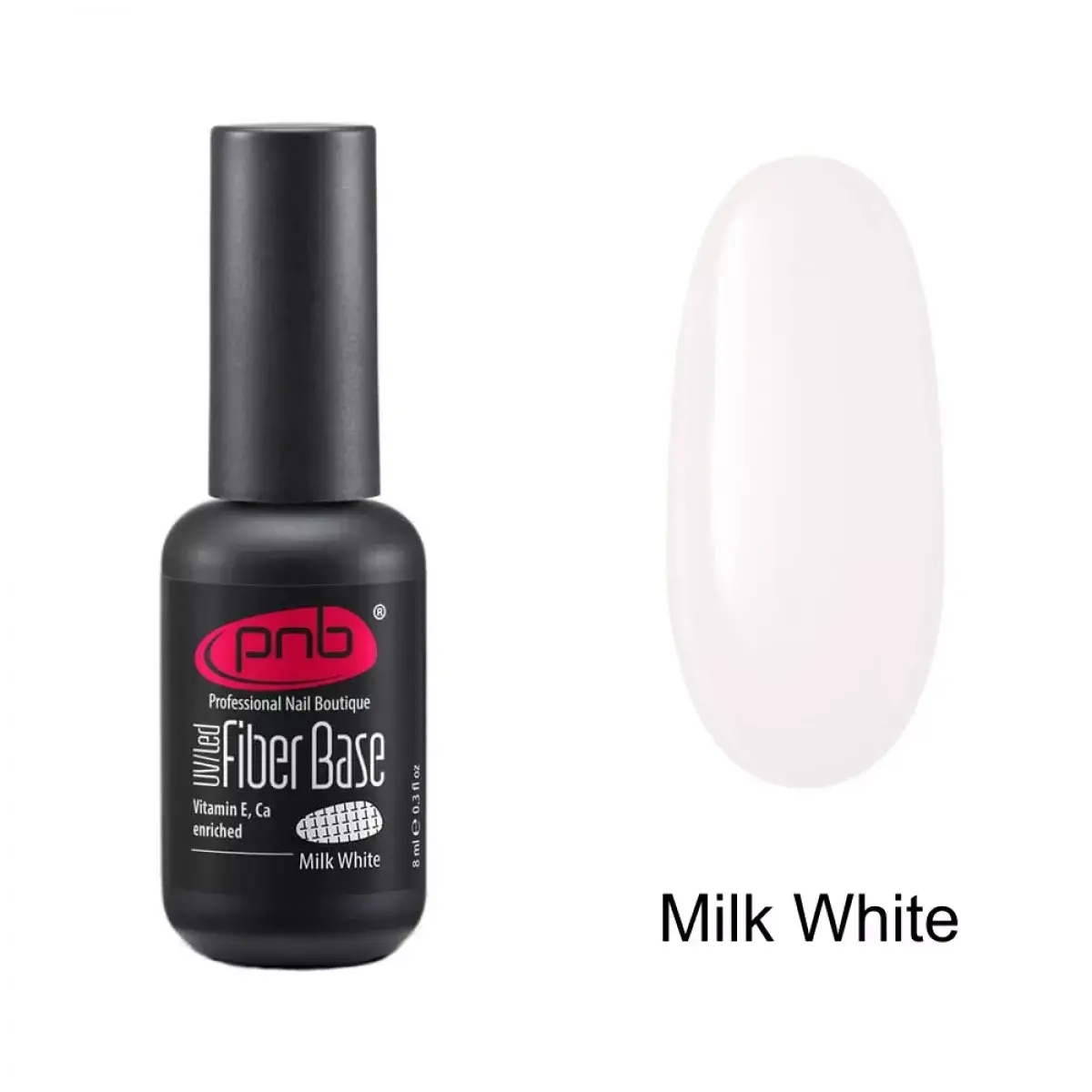

База для гель-лака PNB UV/LED Fiber Base Milk White с нейлоновыми волокнами, 8 мл