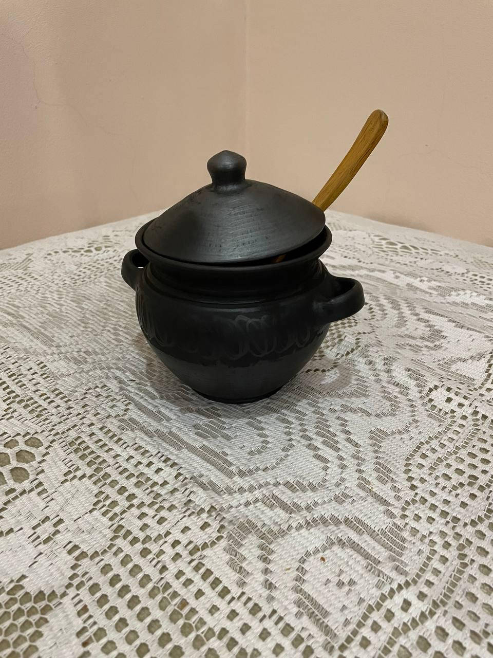 

Горщик глиняний на чанахи та солянки лощений (чанашниця гладка), Черный