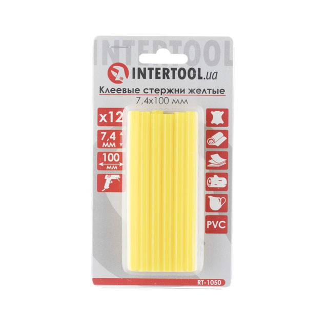 

Комплект желтых клеевых стержней 7.4мм*100мм, 12шт. INTERTOOL RT-1050