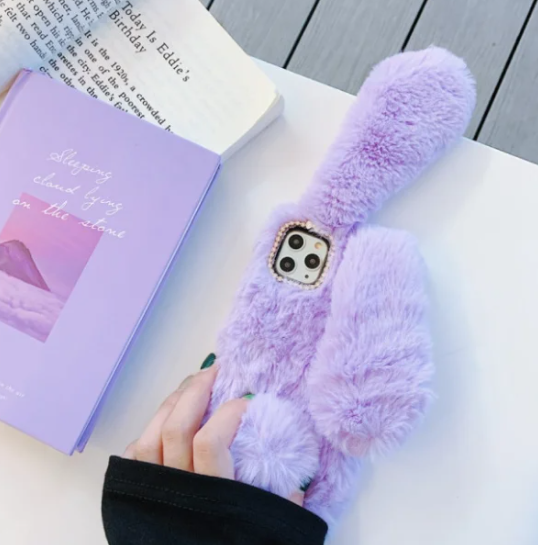 

Чехол кролик плюшевый с ушками для Xiaomi Redmi Note 8 Pro Фиолетовый