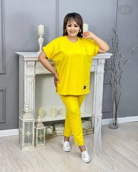 

Женский костюм двойка брюки и футболка / костюм большого размера 48-50-52-54-56-58-60-62 Желтый, 60/62