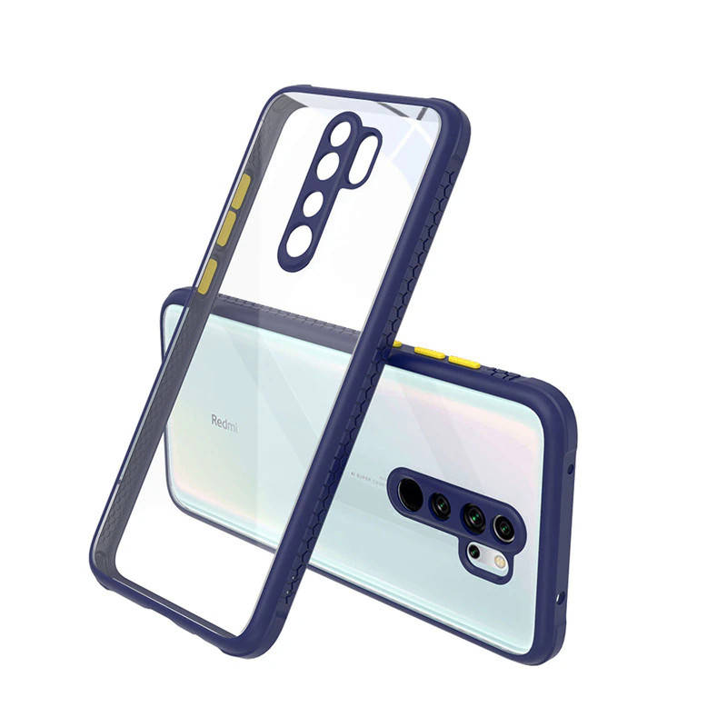 

Противоударный чехол бампер для Xiaomi Redmi Note 8 Pro синий прозрачный защита камеры