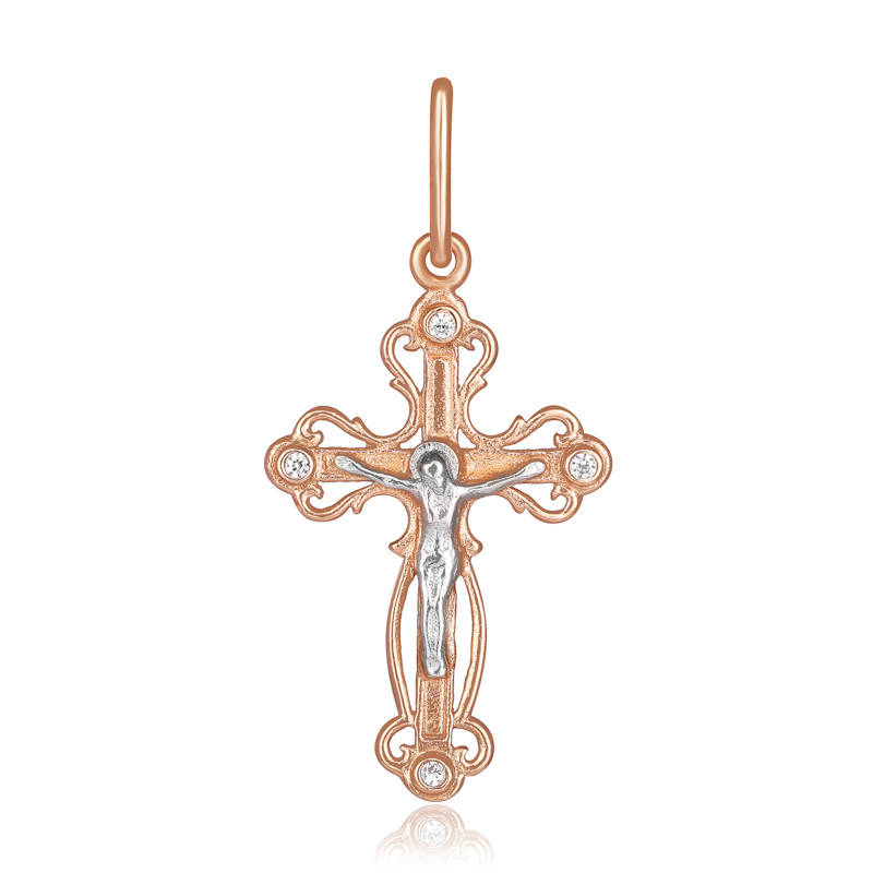 

Серебряный крестик с позолотой и фианитами "205"