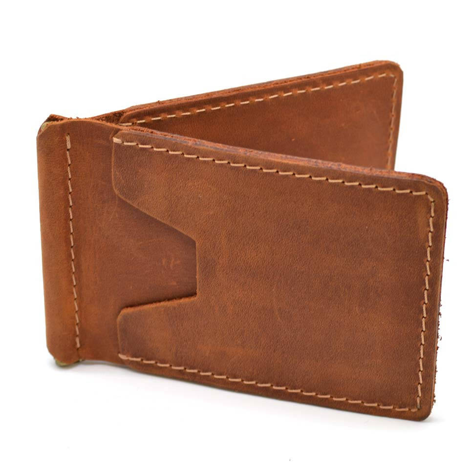 

Кожаный зажим для денег ручной работы светло-коричневый RB-hold-001 TARWA