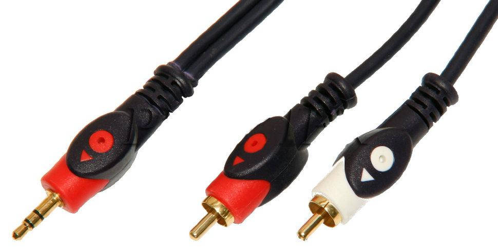 

Кабель стерео Jack 3.5 на 2 RCA (тюльпан) gold, 5m, Черный