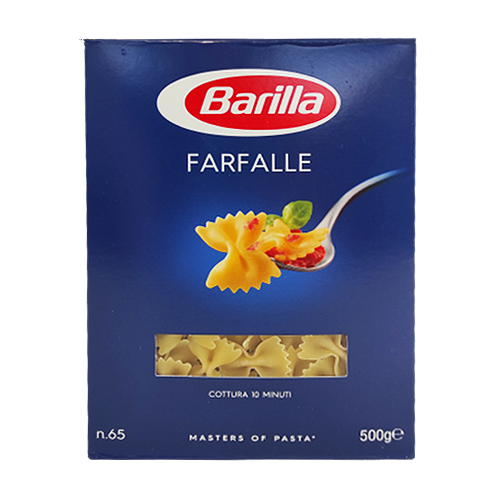 

Макарони Барілла №65 Бантіки Barilla Farfalle 500g 30шт/ящ (Код : 00-00003619)