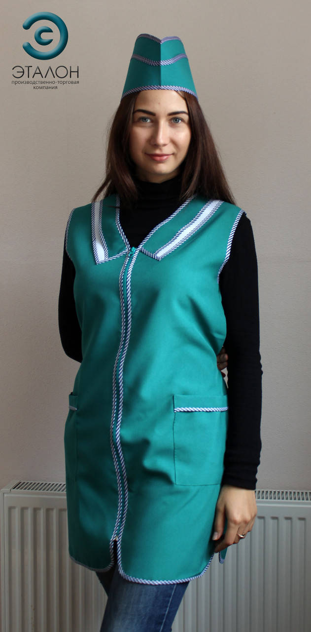 

Халат-накидка для продавца, парикмахера, горничной L-01 габардин цвет зеленый, Зелёный