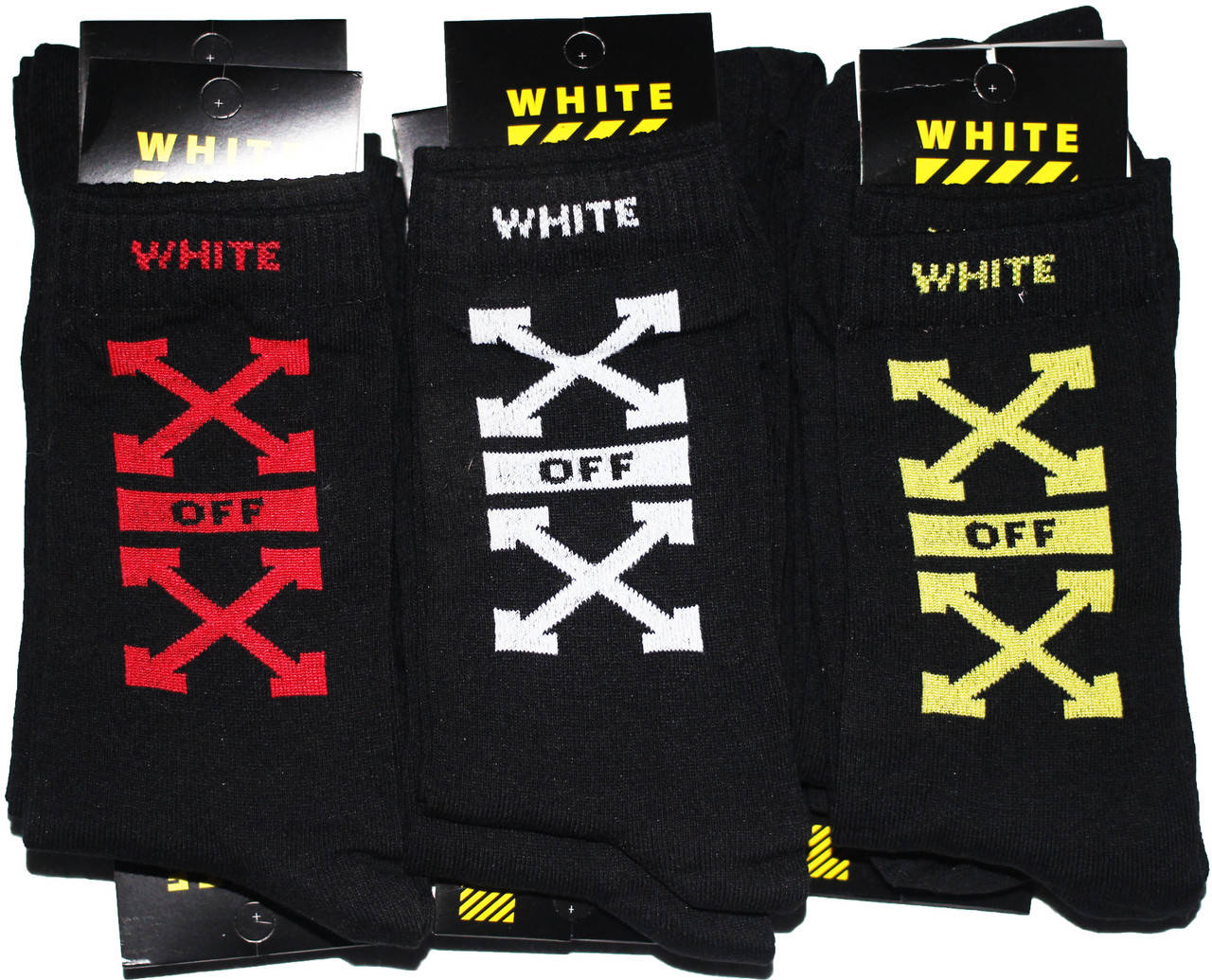 

Носки мужские спортивные в стиле Off White 40-45 размер, высокие, черные. 12 пар.