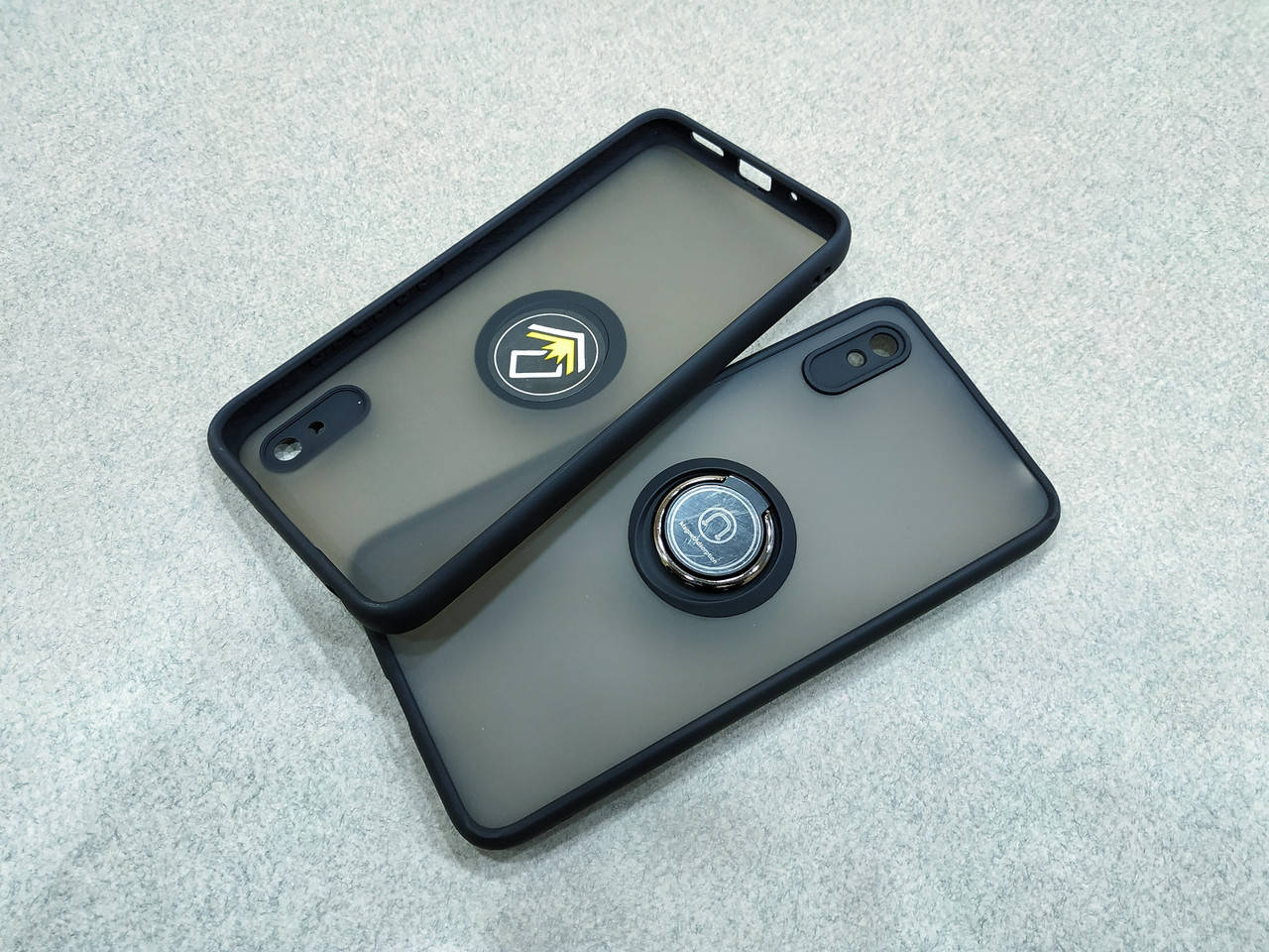 

Противоударный чехол бампер с кольцом подставкой для Xiaomi Redmi 9A черный матовый