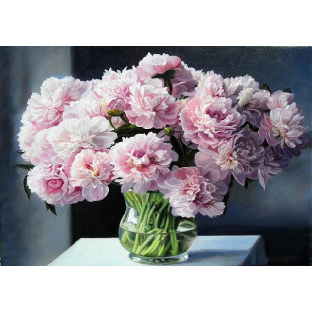 

Алмазная вышивка "Букет пионов" полная выкладка, ,мозаика 5d, наборы 30х40 см