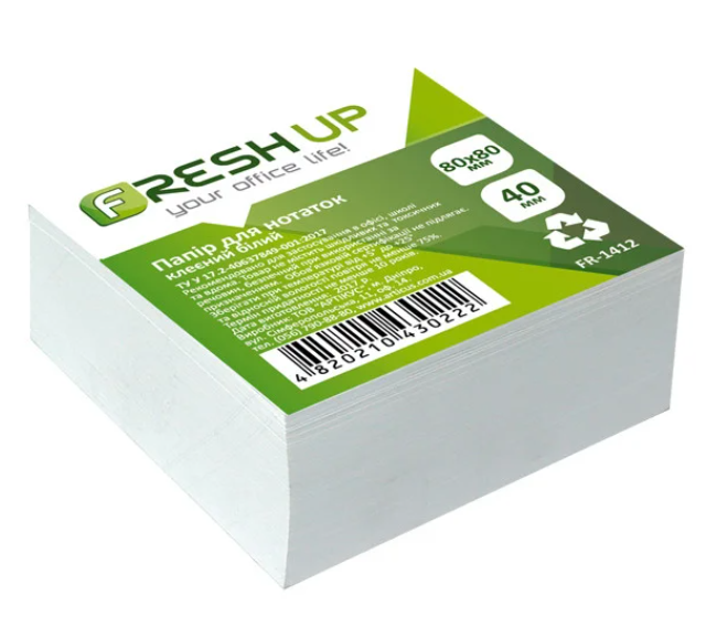 

Блок бумаги для заметок Fresh Up FR-1412 клееный 80*80 мм белый 400 листов