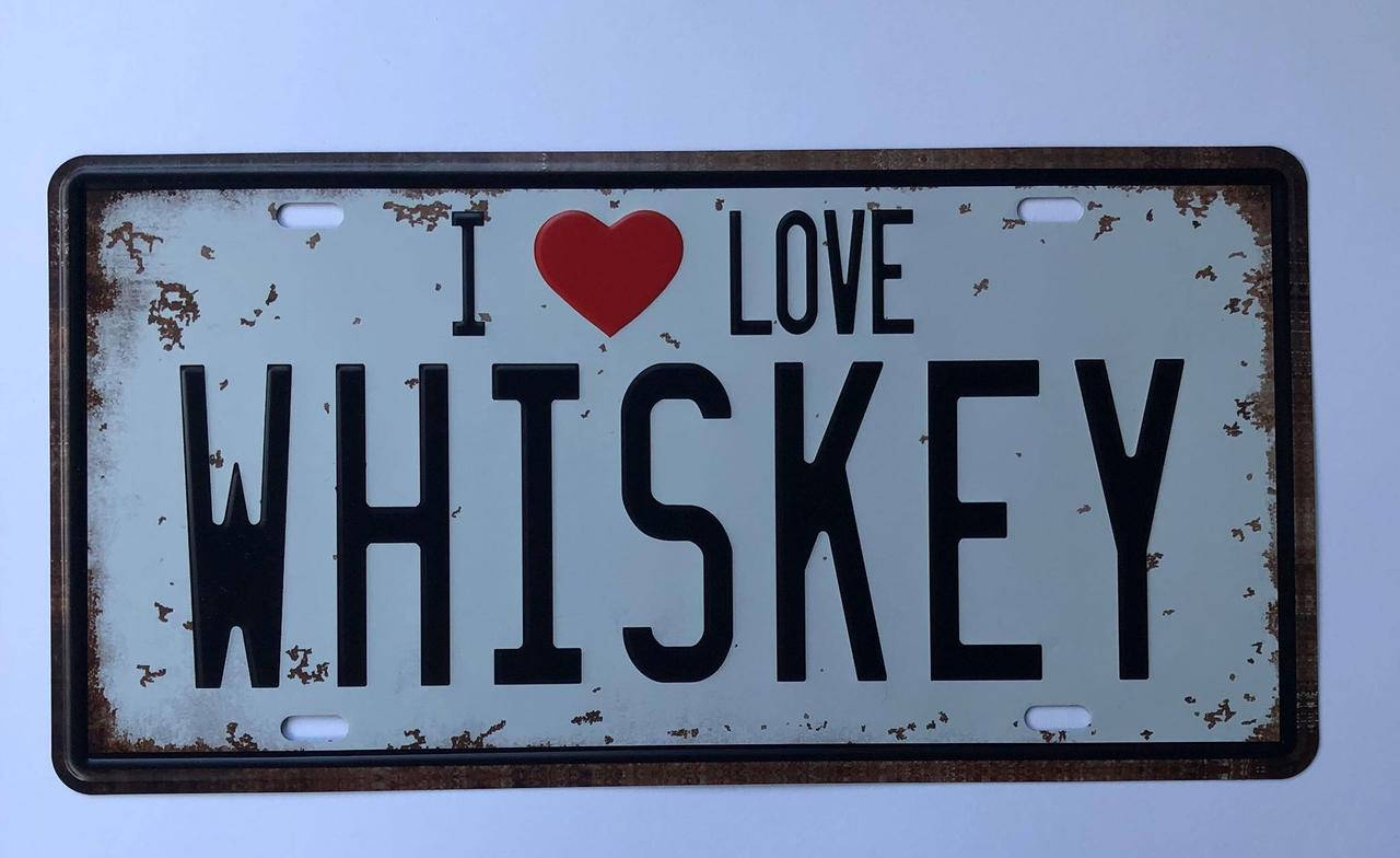 

Металлическая ретро-табличка "I love Whiskey" 15х30см