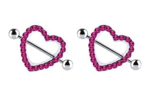 

Пирсинг для сосков сердечко с кристаллами, и штангой, пара Розовый