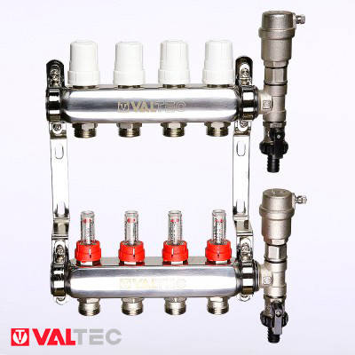 

Коллектор Valtec с расходомерами нерж.сталь (4 выхода) 1"х 3/4"(VTc.589.EMNX.0604