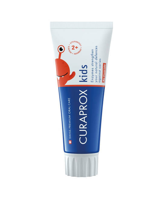 

Дитяча зубна паста Curaprox Kids 2+ без фтору (полуниця), 60 мл