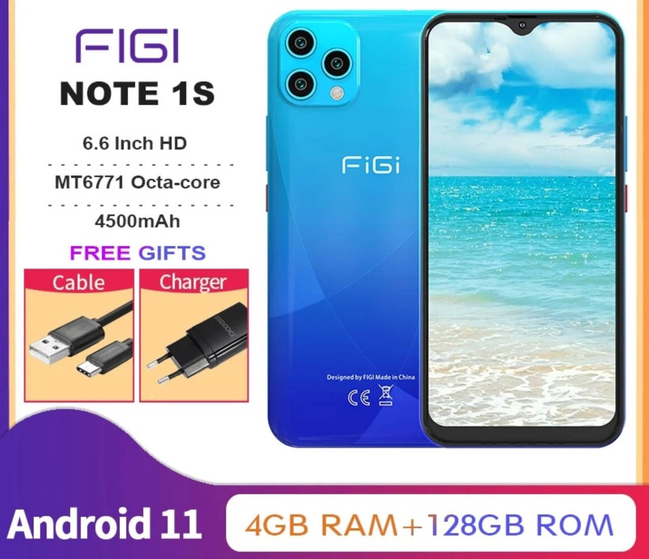 

Смартфон Figi Note 1S Blue 4/128Gb 4500mla HelioP60 Andr 11 НОВИНКА!