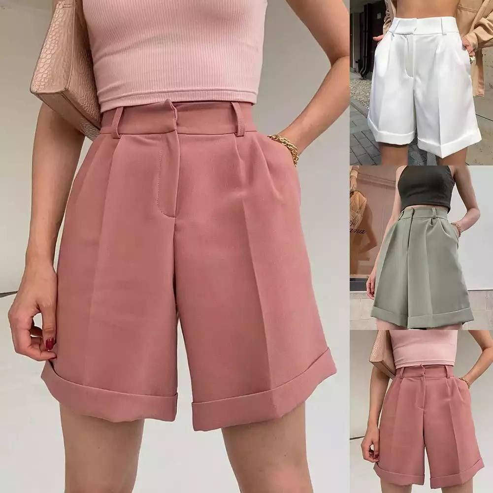 

Стильные удлинённые женские шорты-бермуды с карманами, высокая посадка, Белый