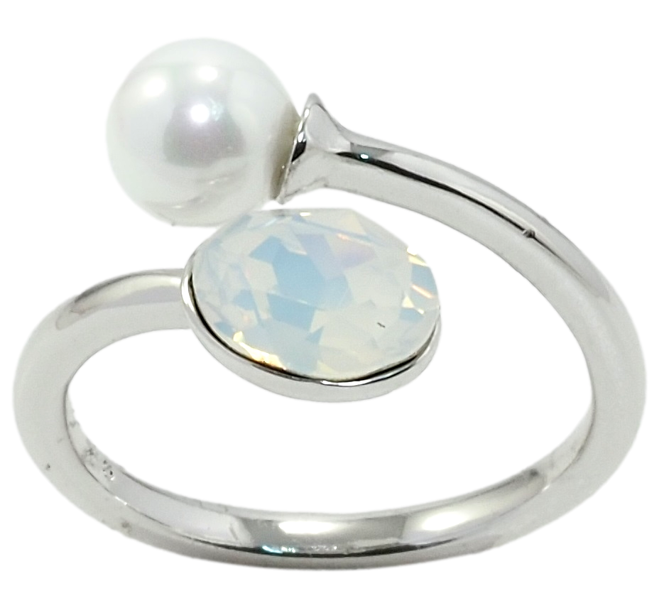

Кольцо Xuping Родий с кр-ми Swarovski "Кристалл White Opal с жемчужиной" р.16-17,18-19