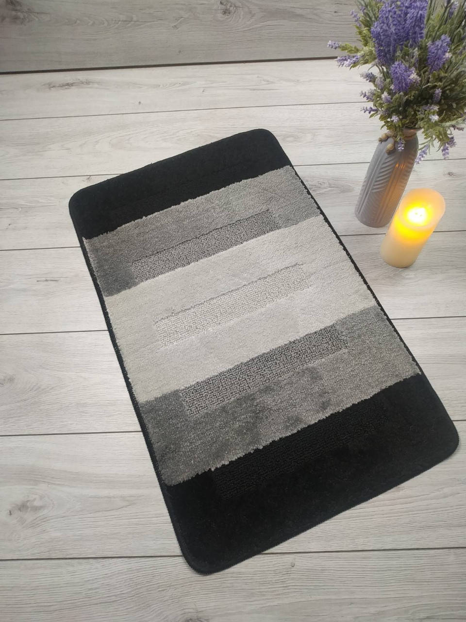 

Коврик ТМ Banyolin Silver 50х80см цвет- серо-чорный "полоска" GLD04