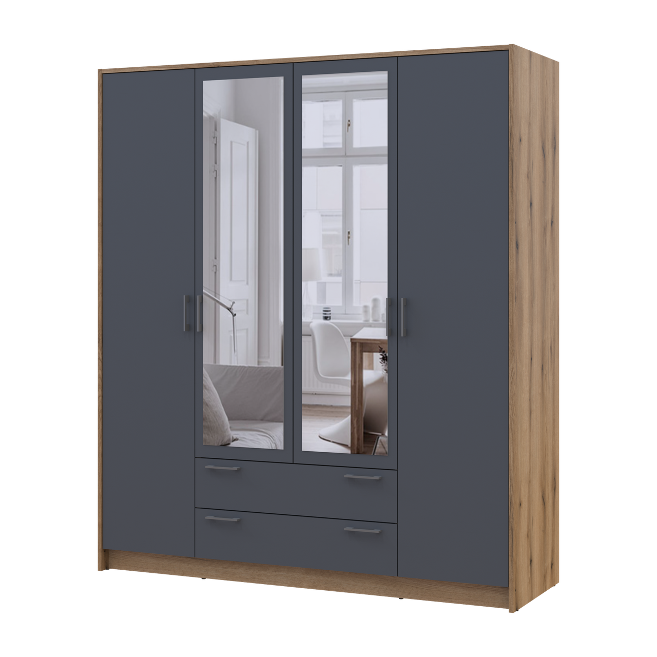 Розпашна Шафа для одягу Doros Ронді з дзеркалом Дуб Артізан/Графіт 4ДСП 160х52х195 (80737826) 2