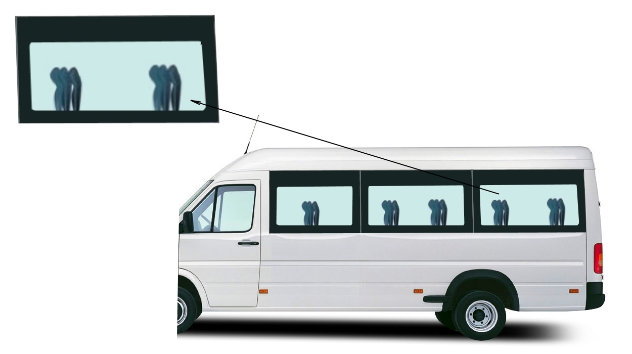 

Боковое панорамное стекло длинная база Mercedes Sprinter 1995-2006 заднее левое