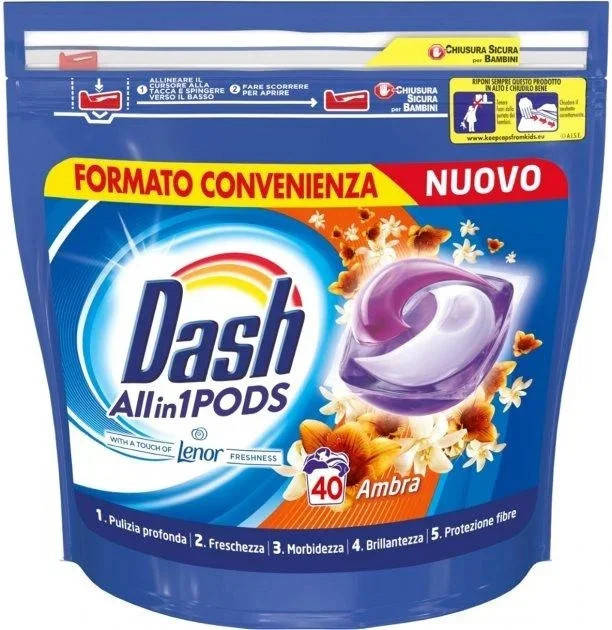 

Гель-капсули для прання 3в1 Dash Ambra Lenor (40 прань) Італія