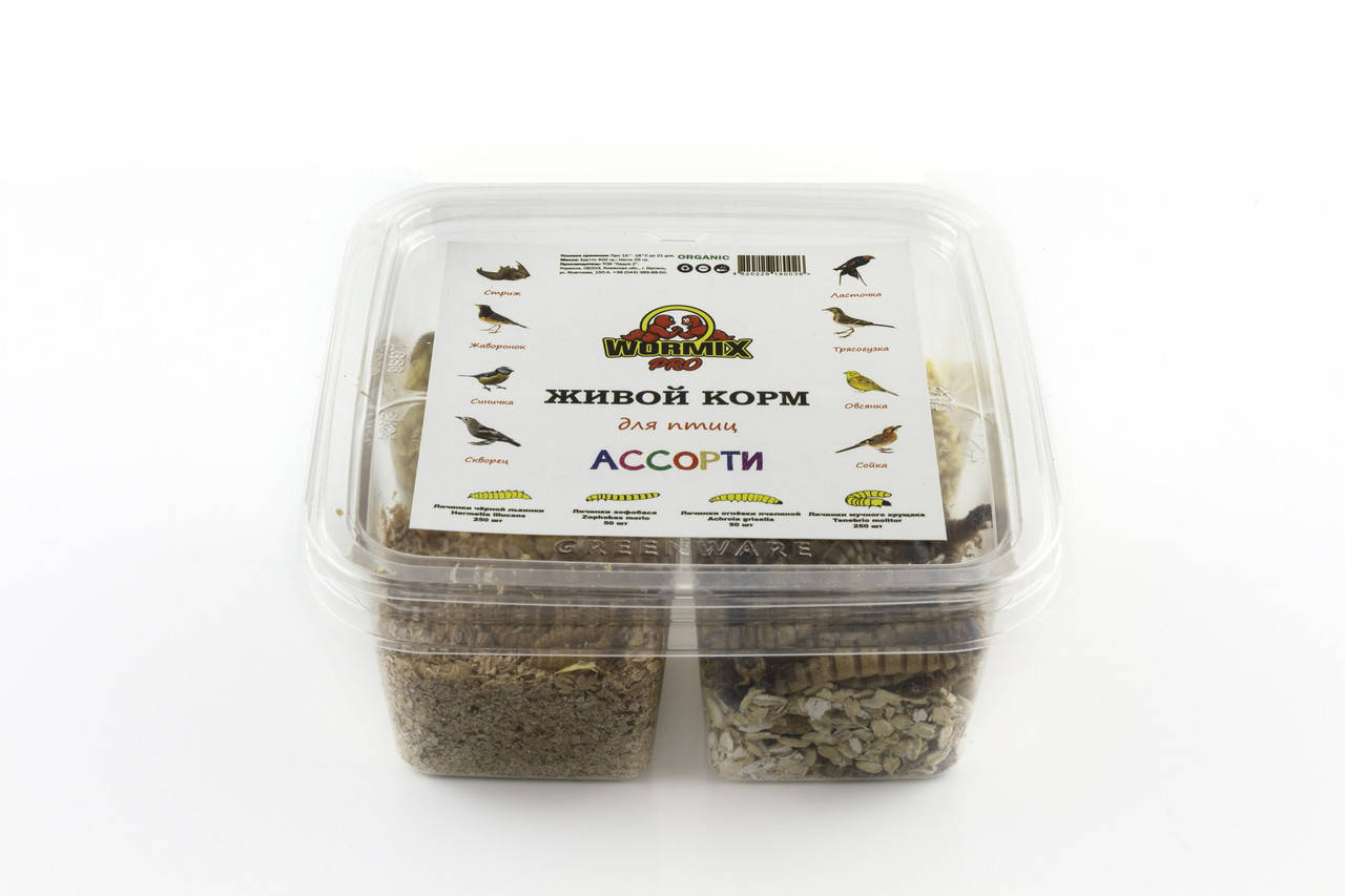 

Живой корм для птиц – Набор Чёрная львинка Зофобас Мучной хрущак Огнёвка пчелиная