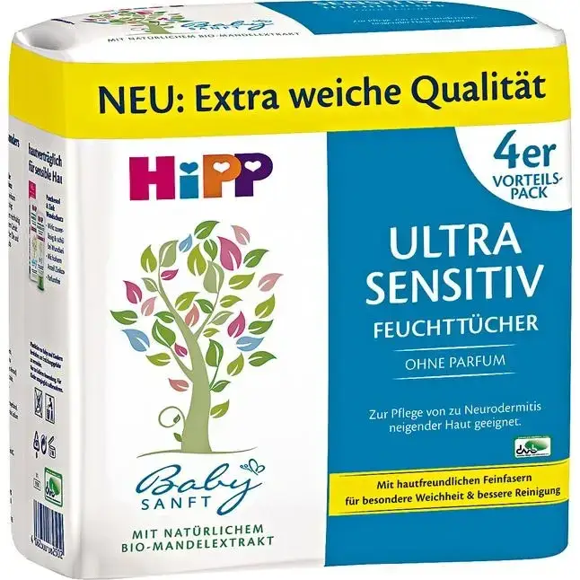 

Детские влажные салфетки Hipp Ultra Sensitiv хип ультра сенсатив , 208 шт. ультранежные