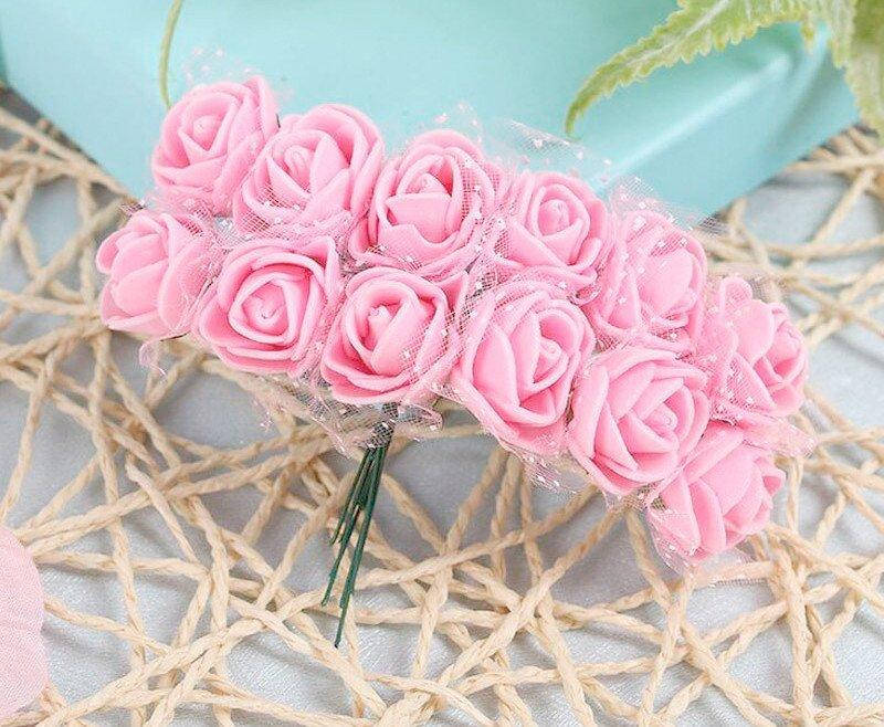 

Фоамирановые розочки с Фатином (12шт) цвет- Нежно розовый