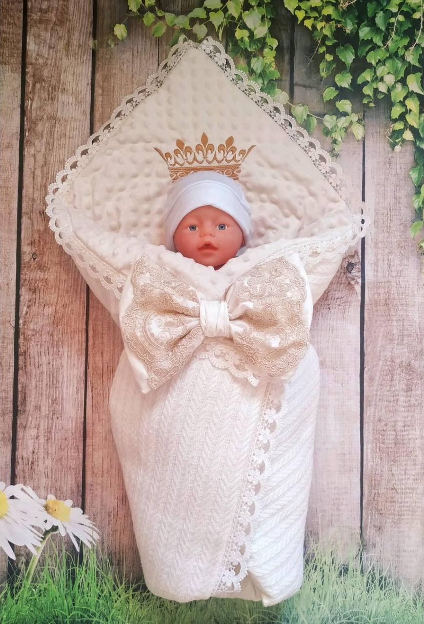 

Детский демисезонный конверт на выписку "Корона", конверт-одеяло, нарядный конверт на выписку (ВЕСНА/ ОСЕНЬ)