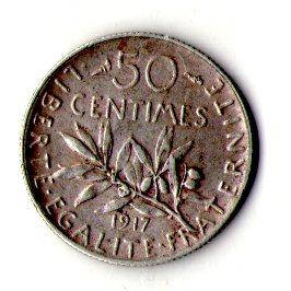 

Франция Третья Республика 50 сантимов, 1917 г. серебро №772