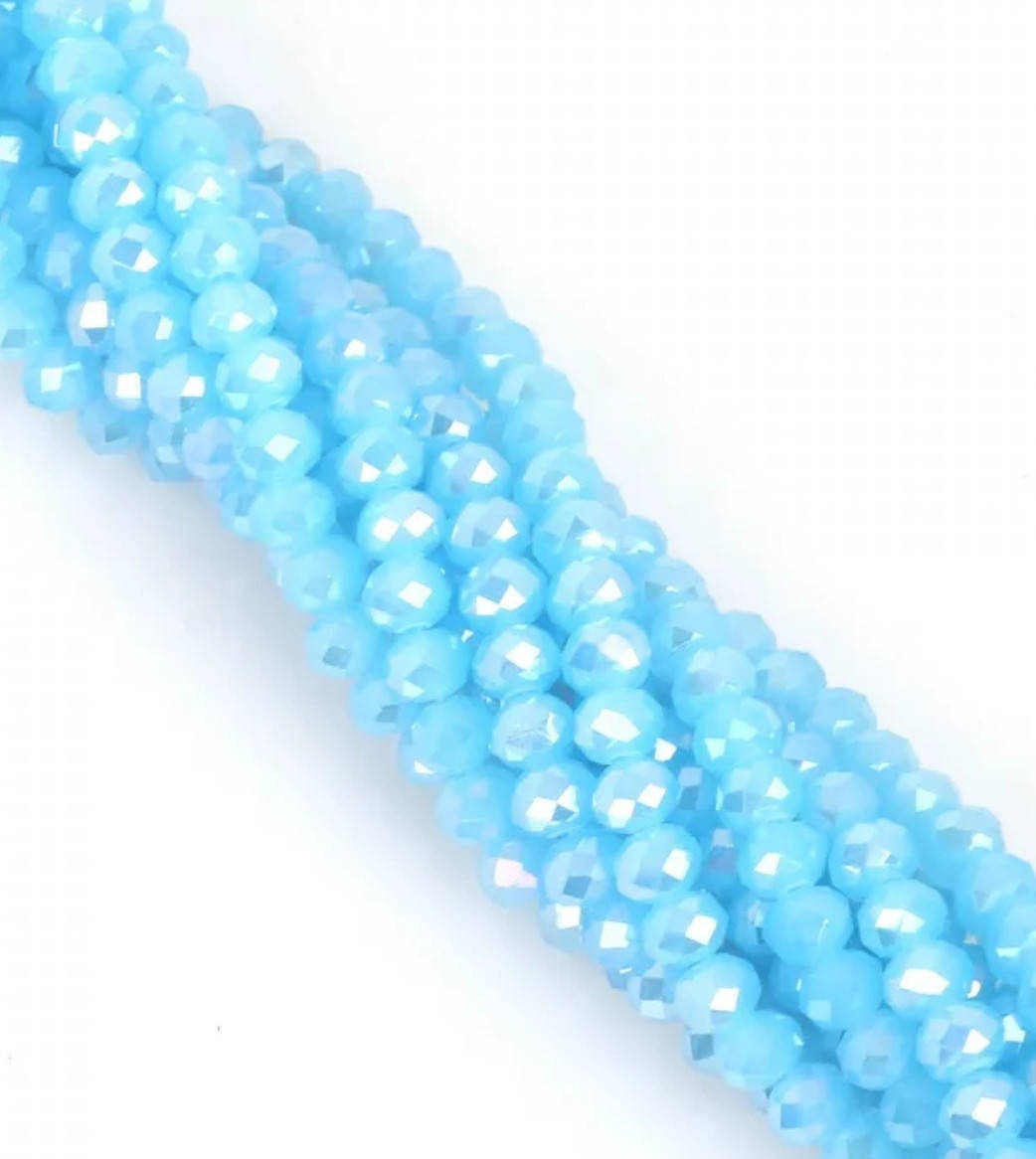 

Бусины хрустальные (Рондель) 6*4 мм, пачка 90-95 шт, цвет - голубой матовый с переливом