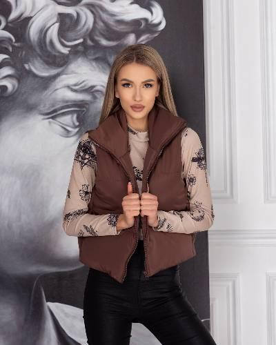 

Женская весенняя жилетка-безрукавка синтепон 200 новинка 2022, Коричневый
