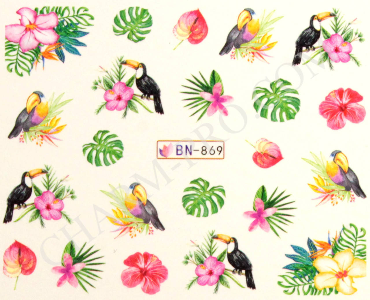 

Водные наклейки Цветы с попугаем BN-869, Разные цвета