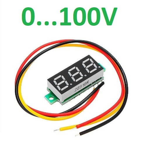 

Вольтметр мини 0-100V три провода зеленый 24х10мм, Красный