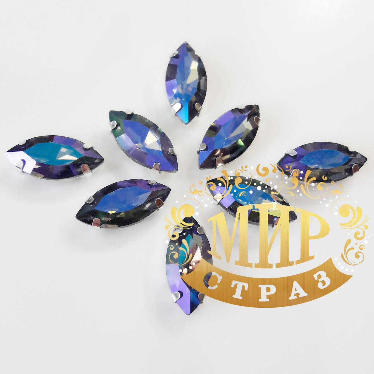 

Камни в цапах Лодочка, 7х15мм, цвет Black Diamond AB, 1шт, Белый