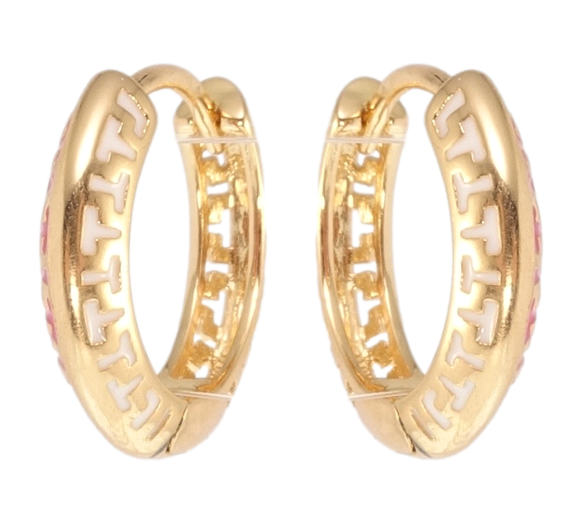 

Серьги Xuping Позолота 18K колечки "Орнамент белой и розовой эмалью"