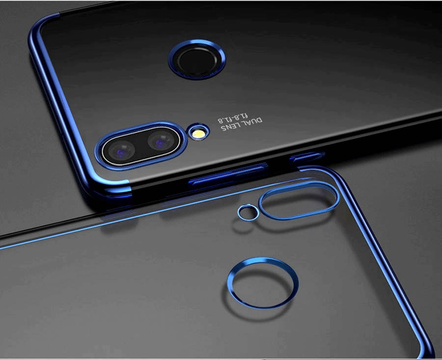 

Тонкий силиконовый чехол с синим ободком для Huawei P Smart Plus + прозрачный, Синий