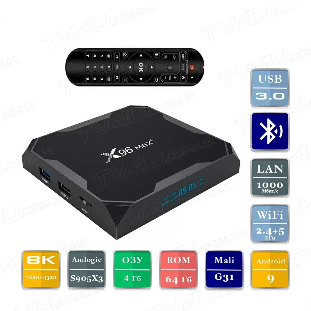 

Смарт ТВ приставка X96 Max Plus ( Max+ ) 4/64 Гб 1000 Smart TV Box Андроид