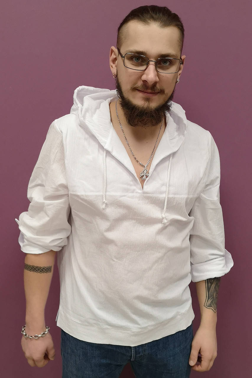 

Летняя рубашка туника с капюшоном мужская батистовая белая 60, Белый