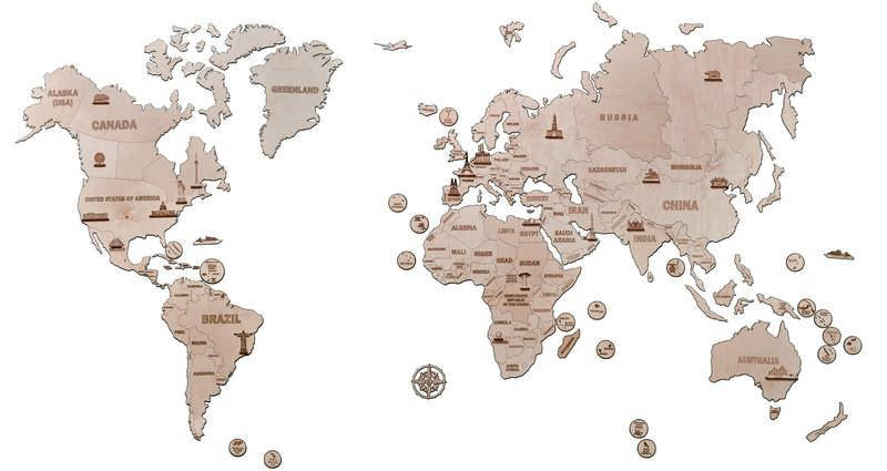 

Деревянная карта мира XXL 200*120 см Wood Trick - механический деревянный 3D пазл конструктор