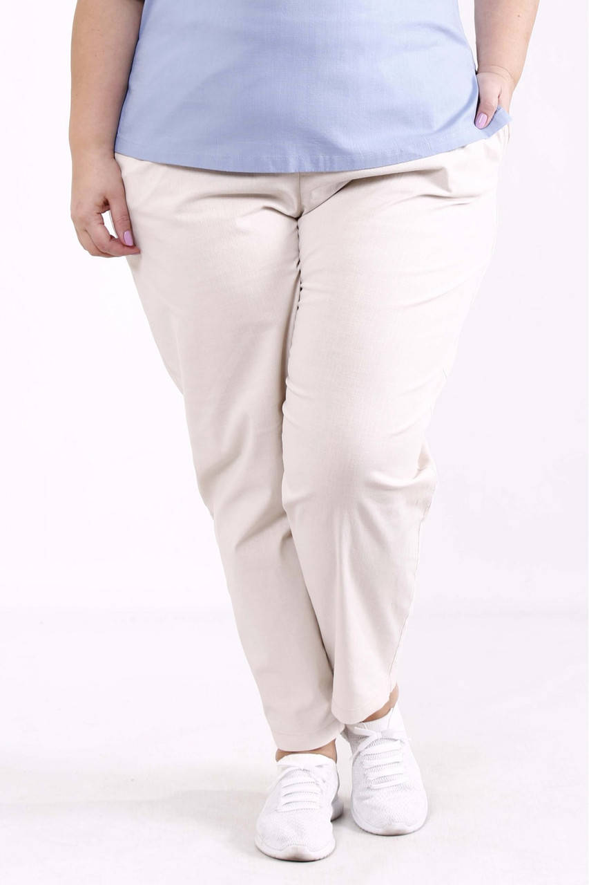 

Удобные бежевые брюки на резинке женские летние большого размера 42-74. B090-1 56