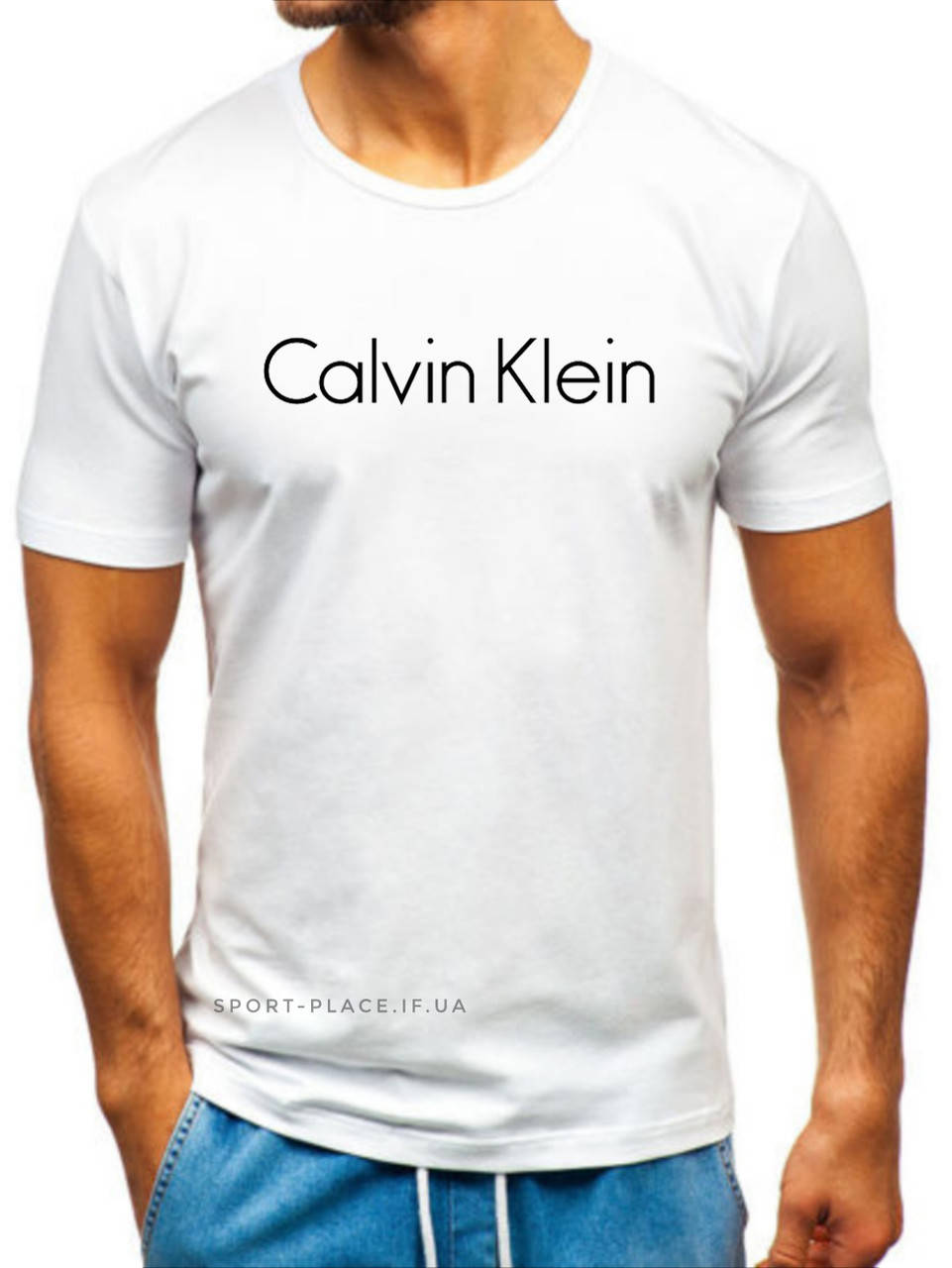 

Мужская футболка Calvin Klein (Кельвин Кляйн) белая (большая эмблема) хлопок